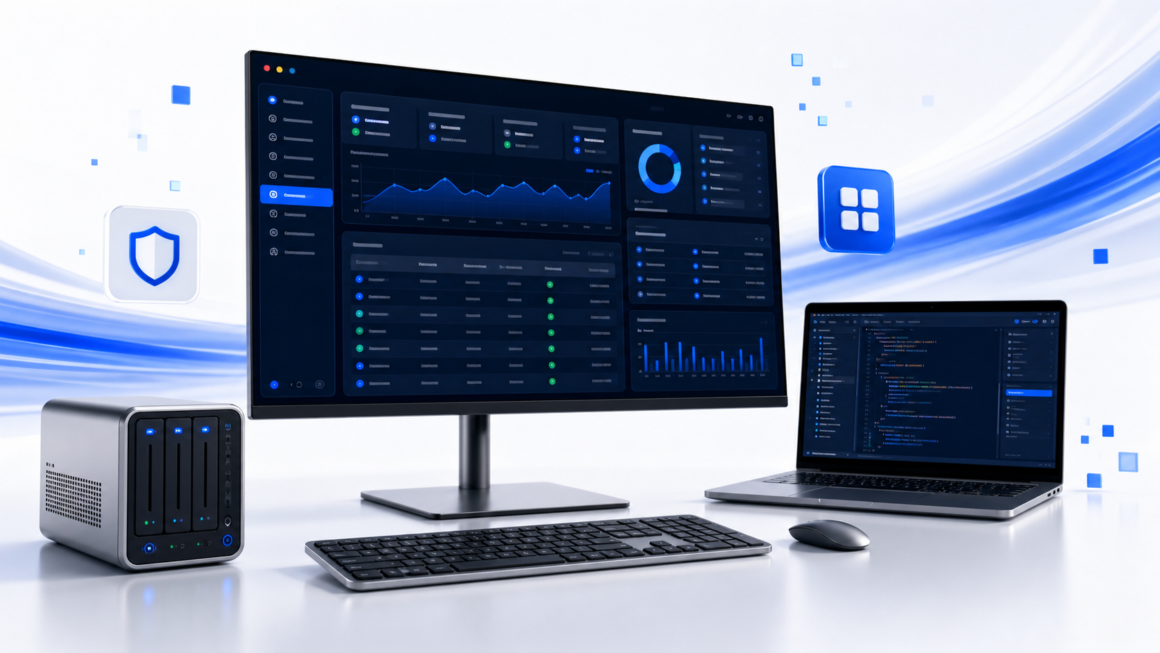 Professionelle Desktop-Arbeitsumgebung mit Softwaredashboard