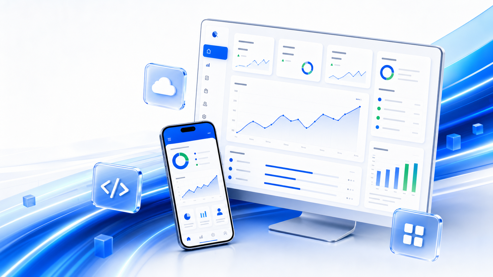 Dashboard und Smartphone einer modernen Softwarelösung
