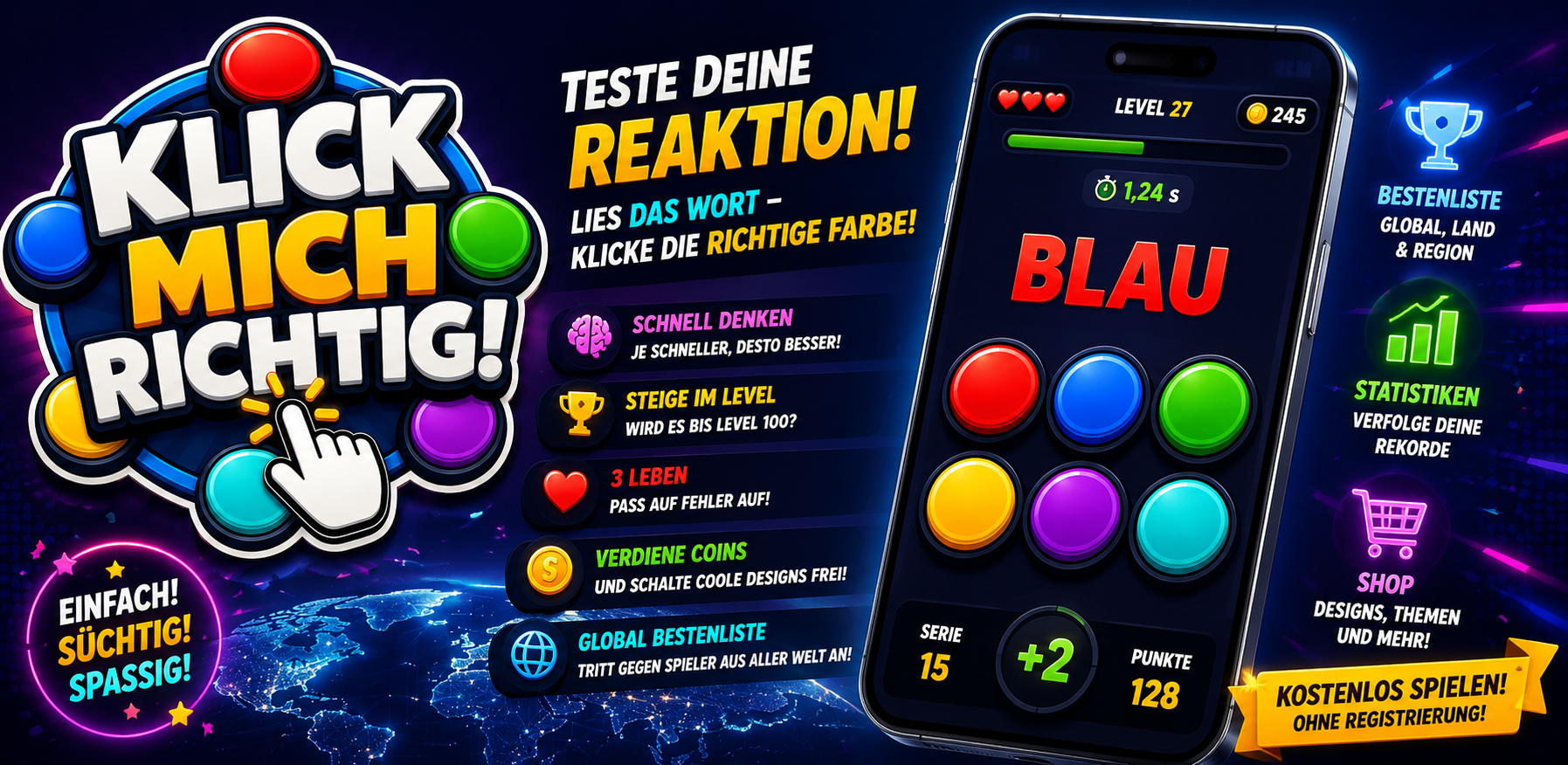 Klick mich richtig! mit Spielansicht und Funktionen